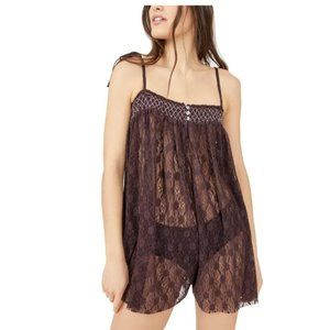 NWT Free People Rule The World Lace Sleep Romper in Plum Jam